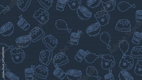 Dark blue food and drink pattern background design for various uses.