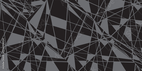 Abstract Geometric Pattern with Intersecting Gray and Black Triangles and Lines.