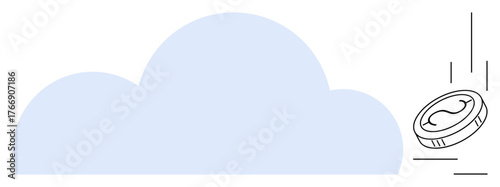 Cloud and falling coin representing online revenue, financial technology, digital economy. Ideal for finance, cloud technology, savings, investments, automation, economy simple flat metaphor