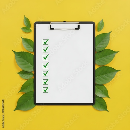 A brightly colored photograph showing a clipboard with a completed list, emphasizing success and environmental themes.