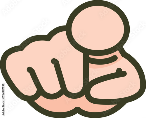 肌色の指さしハンドサイン（正面方向・ジェスチャー・手のイラスト）