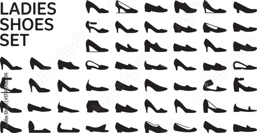 ladies footwear including heels flats sandals and boots Extensive collection of black silhouette