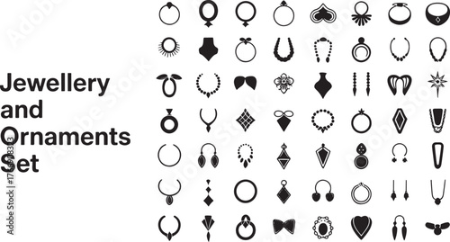 ladies jewelry and ornaments for creative projects Elegant black silhouette icons