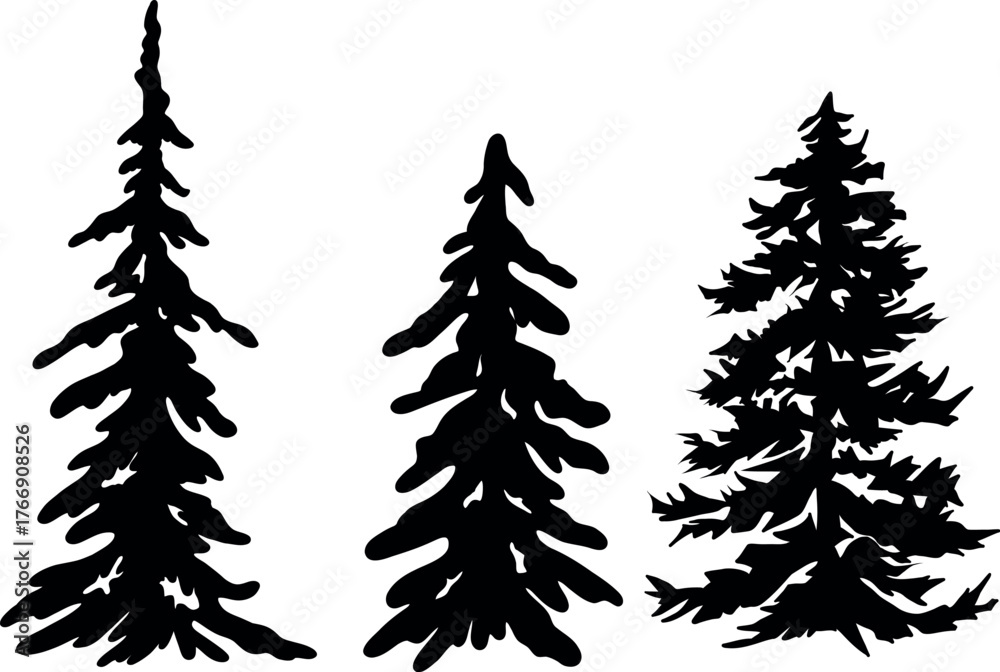 Obraz premium Fir Tree Silhouettes — Minimal Evergreen Forest Illustration
