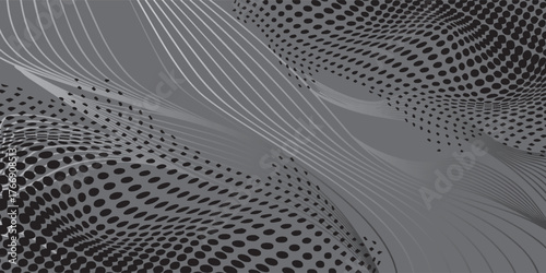 Wallpaper Mural Abstract Gray and Black Wave Design with Dots and Lines. Torontodigital.ca