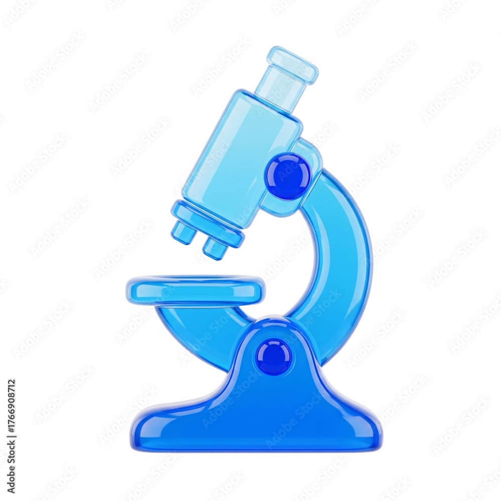 Fototapeta premium Fluid 3D microscope with blue resilient gel, eyepiece to base taper for UI health, immaculate white, shadow-free precise rendering.
