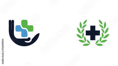 Healthcare and medical logos featuring crosses and protective hands