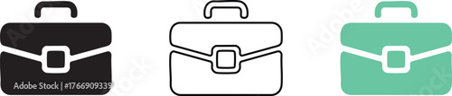 Three stylized icons of a briefcase in black white and green representing different design options