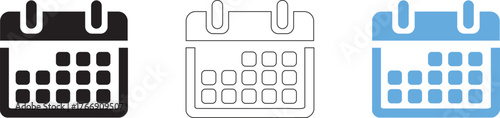 Three stylized calendar icons showing different views and colors for planning and scheduling