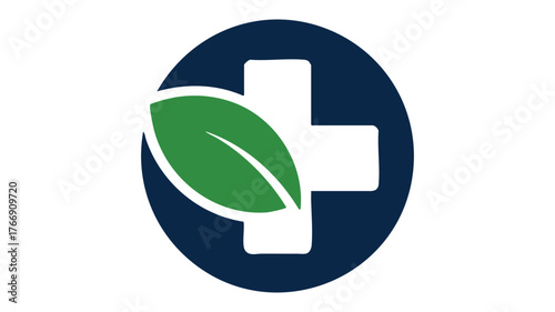 Green leaf medical plus symbol logo represents natural healthcare and wellness services