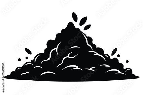 Solid black silhouette illustrates a pile of dirt, complete with dust particles and uneven texture