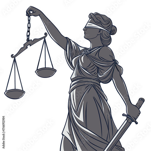 Statue of justice holding scales and sword, blindfolded