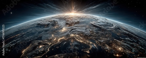 Spectacular view of Earth's horizon glowing with swirling lights from space