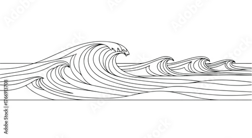 Ocean waves flowing minimalist line art horizon landscape vector.