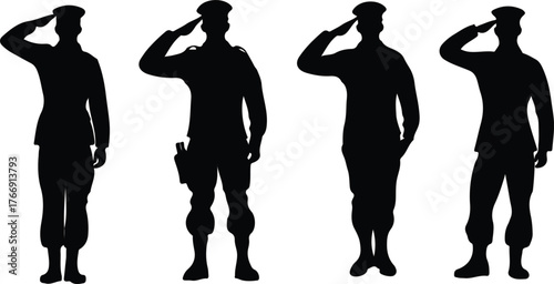 Military Salute Vector Illustration – Soldier Respect, Army Honor, Veteran Tribute, Patriotic Gesture, Brave Hero Silhouette, Memorial Day, Independence Celebration, Armed Forces Concept Art