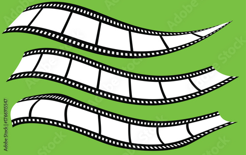 Photographic film in retro style, Film strip icon used for videography elements, cinema reel. Trendy editable camera roll effect design. Curved film strip. 