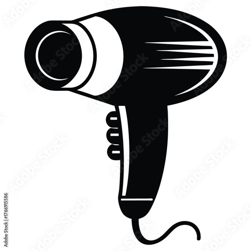 Simple black hair dryer icon shows style and shape in modern beauty appliance
