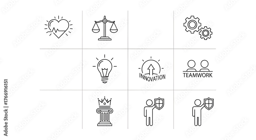 Fototapeta premium Conjunto de valores fundamentales de iconos.