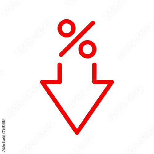Red down arrow percentage decrease icon