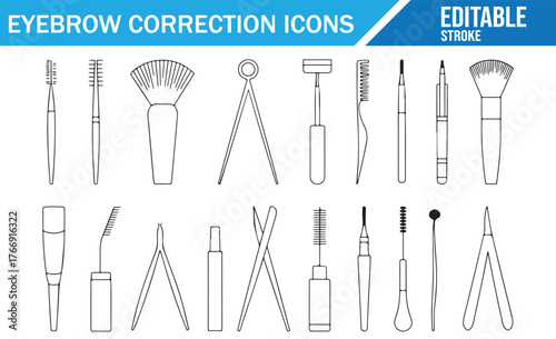 Eyebrow styling and beauty care line icon collection for salon and cosmetic branding