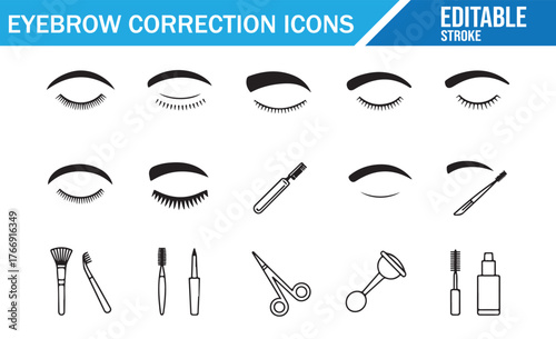 Professional eyebrow correction and beauty equipment vector illustrations set