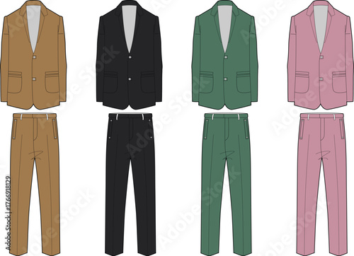 Color Variations of Men's Suits A Set of Business Attire Options for Diverse Styles