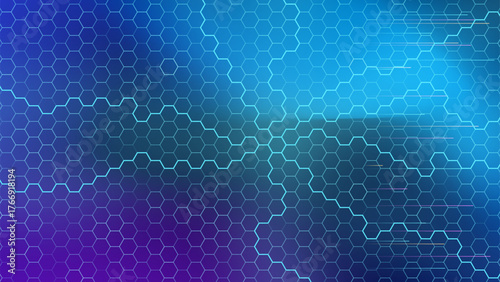 Vibrant blue and purple hexagonal pattern with dynamic light effects in an abstract design