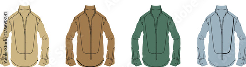 Collection of Four Long-Sleeved Button-Up Shirts in Various Earthy Tones