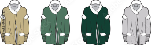 A vector illustration set of classic horse racing jockey silk jackets shown in four distinct color variations for sports design