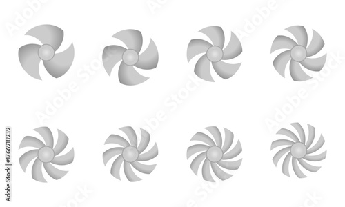 propeller set, 3 blade to 10 blade vector isolated on white background.