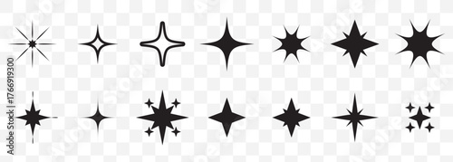 Star - Vector Icon. Stars Vector Collection. Stars. Star Logo. Black Stars. Retro Futuristic Sparkle On Transparent Background. EPS 10.