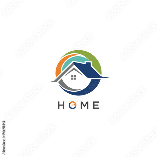 Modern Home Logo Design with Circular Elements and Clean Typography.