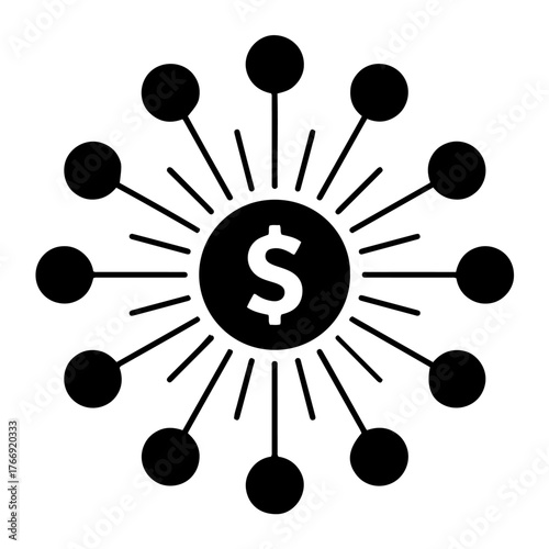 Dollar sign network connecting multiple circles representing financial growth and investment isolated on transparent background