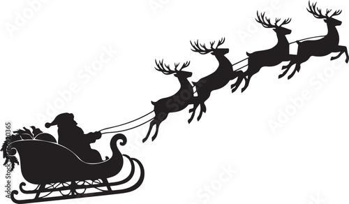 Santa Claus Sleigh Ride | Christmas Night Scene | Holiday Decor Print