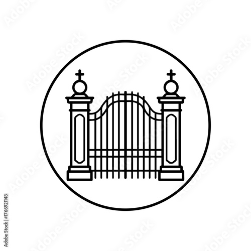 Elegant ornate entrance gate with cross finials and architectural pillars symbolizing entry or security isolated on transparent background
