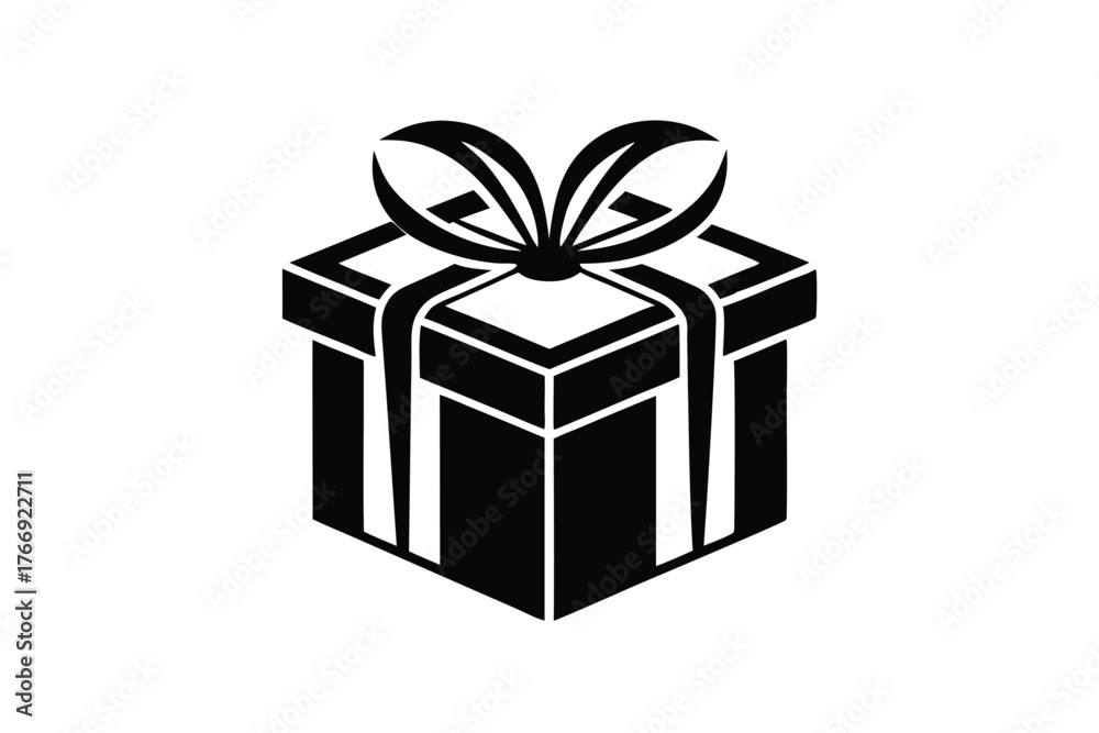 Obraz premium Simple black gift box icon with ribbon presents a minimalist silhouette style