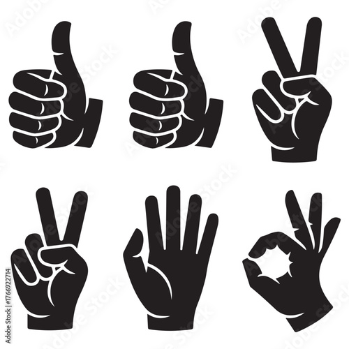 hand silhouettes vector, hands in various positions 