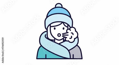 A person bundled up in winter clothing, wearing a hat and scarf, holding a snowball on a white background with a cold and playful mood.