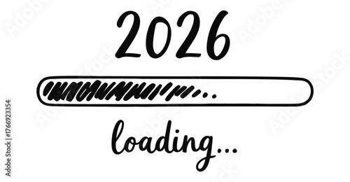 Handwritten "2026 loading..." design with progress bar on white background—ideal for countdowns, New Year campaigns, and future planning 