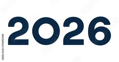 Bold "2026" year design in dark blue on white background—ideal for New Year greetings, event branding, calendars, and future-themed visuals 