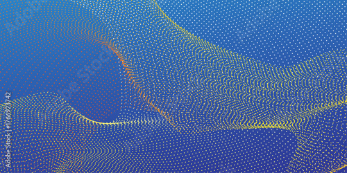 Futuristic network connecting dots - Computer generated abstract background.Abstract vector landscape background. Cyberspace grid. abstract halftone dots curved background isolated on blue background
