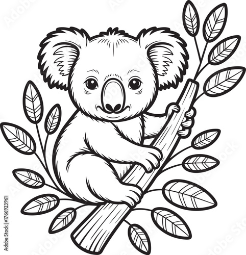 koala clinging to a eucalyptus branch a cute line drawing for coloring line art