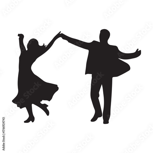 Black silhouette vector illustration of a couple dancing