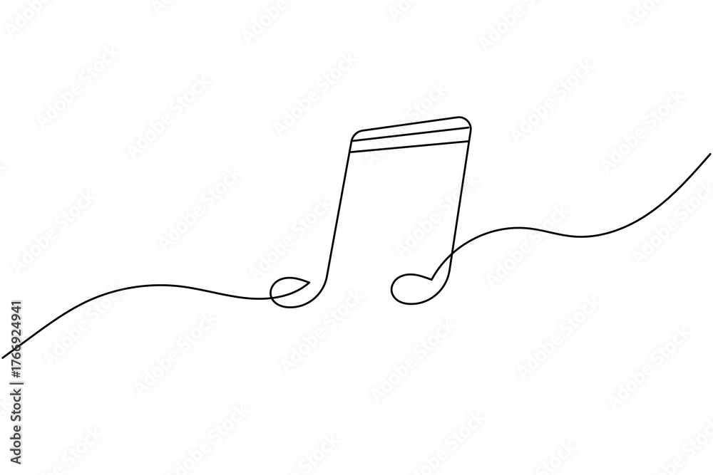 Fototapeta premium Minimalist one line drawing of music notes on a white background, perfect for creative and artistic design concepts