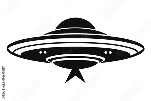 Silhouette of an unidentified flying object reveals a classic saucer shape against a plain backdrop