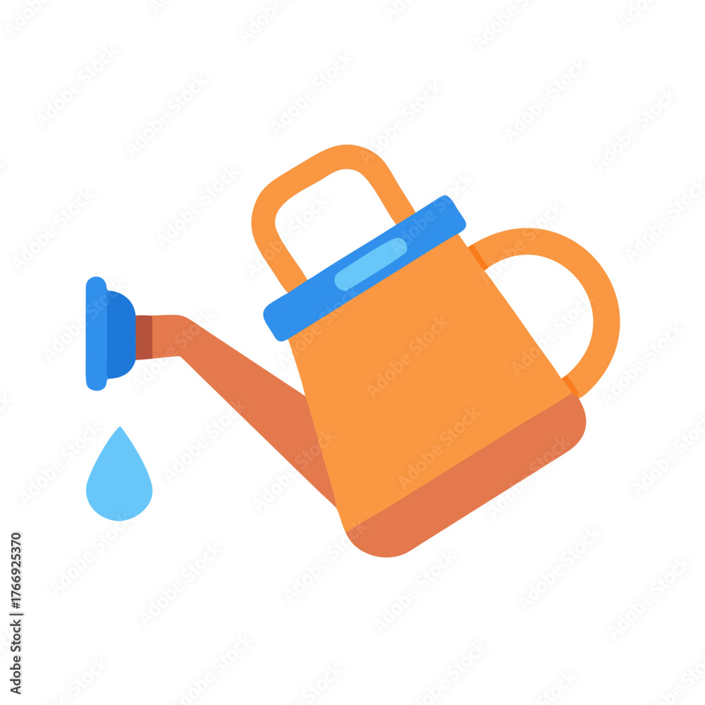 Fototapeta premium Orange Watering Can with a Blue Trim Pouring a Drop of Water Isolated
