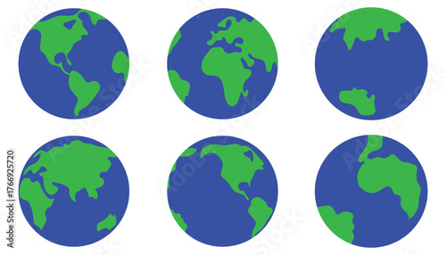 World Globe Icons & Map Silhouettes – Vector Earth Illustration Set of 5 Continents