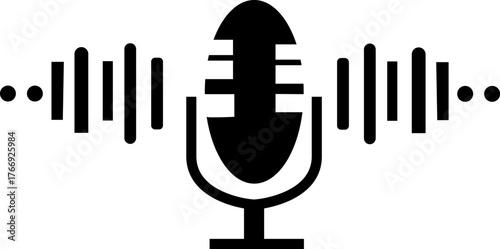 Microphone with sound wave illustration perfect for podcasting or recording audio