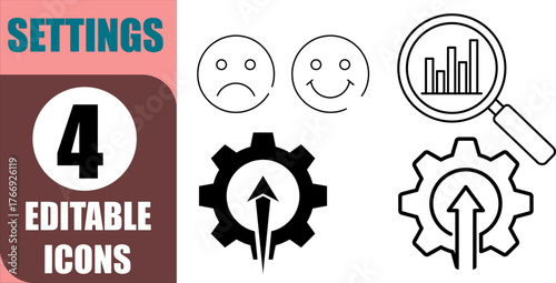 Collection of four settings editable icons with diverse functionality representation