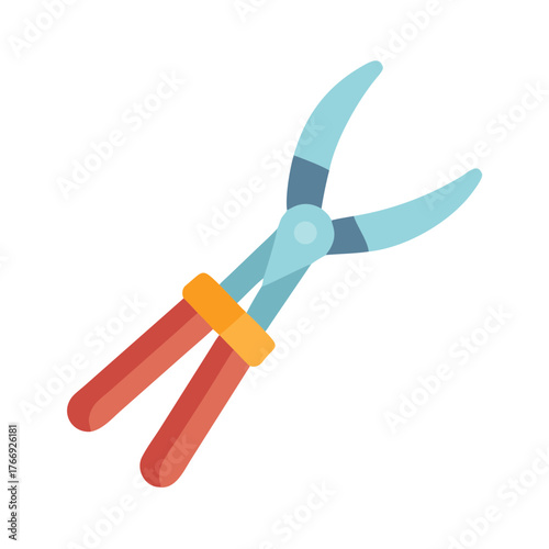 Flat illustration of garden shears with light blue blades and terracotta handles